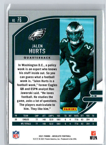 2021 Panini Absolute #76 Jalen Hurts Green Y67