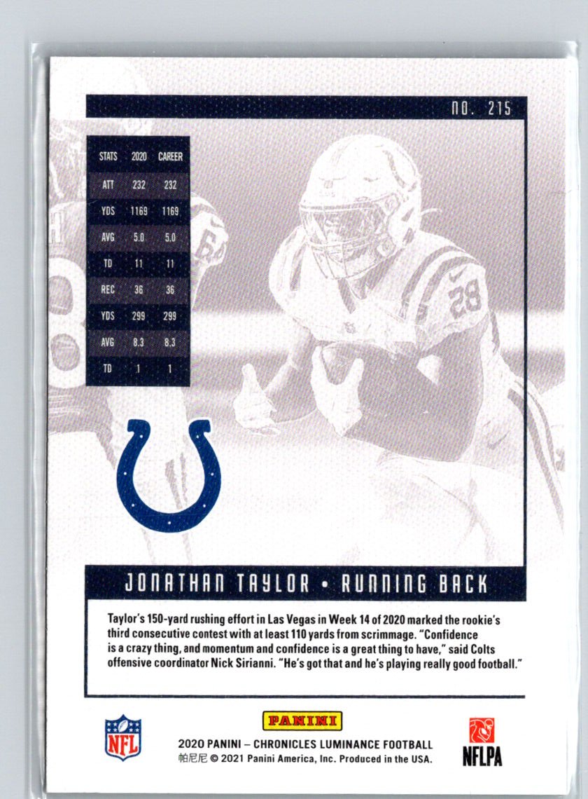 2020 Panini Chronicles #215 Jonathan Taylor Luminance Update Rookies Y68