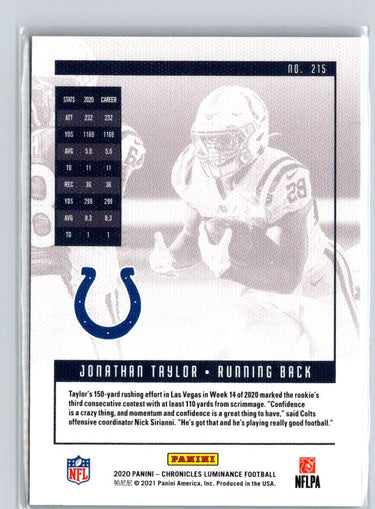 2020 Panini Chronicles #215 Jonathan Taylor Luminance Update Rookies Y68
