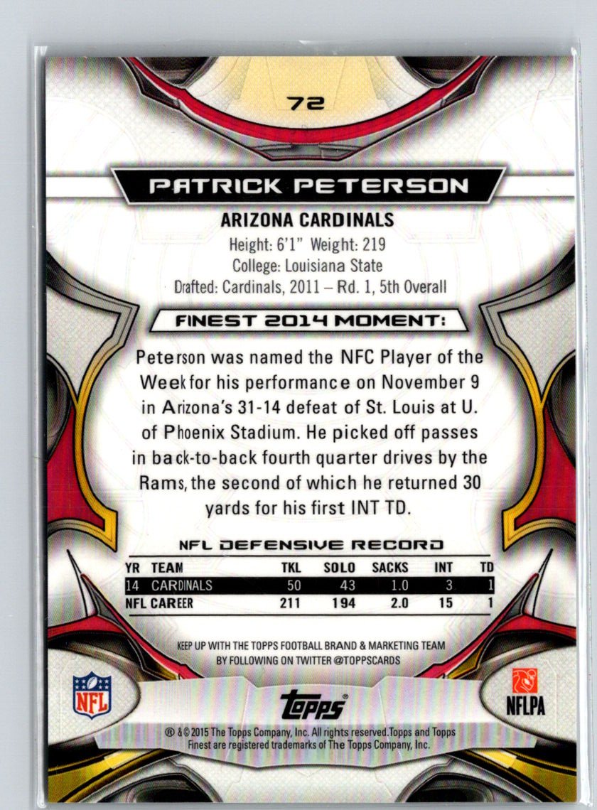2015 Finest #72 Patrick Peterson Blue Refractor #/250 Y69