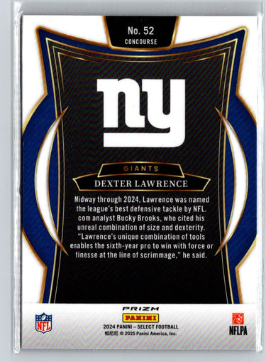 2024 Panini Select #52 Dexter Lawrence Red & Blue Prizm Shock Z64