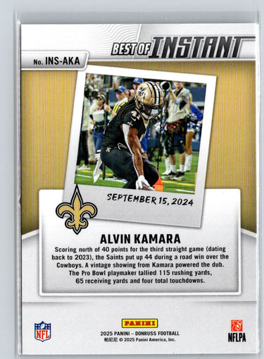 2025 Donruss #INS-AKA Alvin Kamara Best of Instant Z65