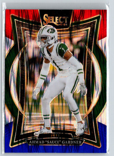2024 Panini Select #93 Ahmad "Sauce" Gardner Red & Blue Prizm Shock Z66