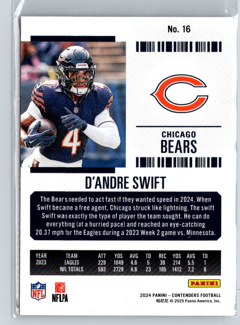 2024 Panini Contenders #16 D'Andre Swift Game Ticket Red Z67
